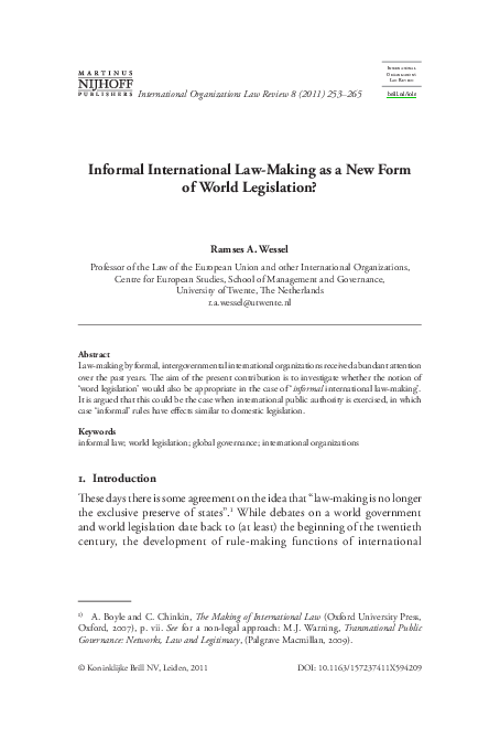 (PDF) Informal International Law-Making as a New Form of World Legislation?