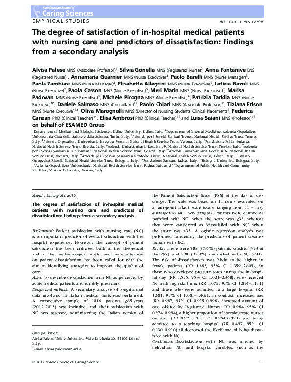 (PDF) The degree of satisfaction of in-hospital medical patients with ...