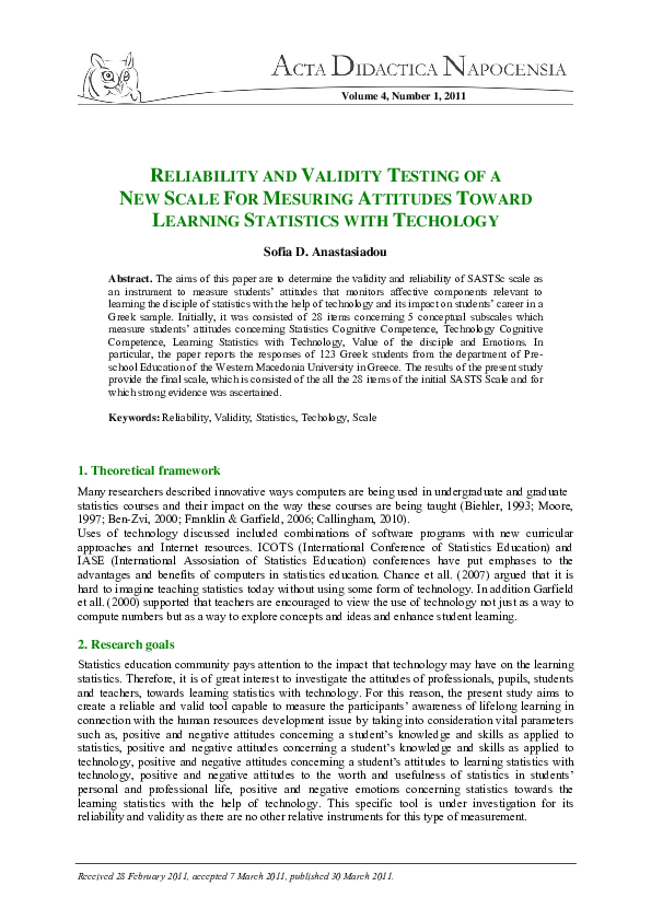 (PDF) Reliability and Validity Testing of a New Scale for Measuring ...