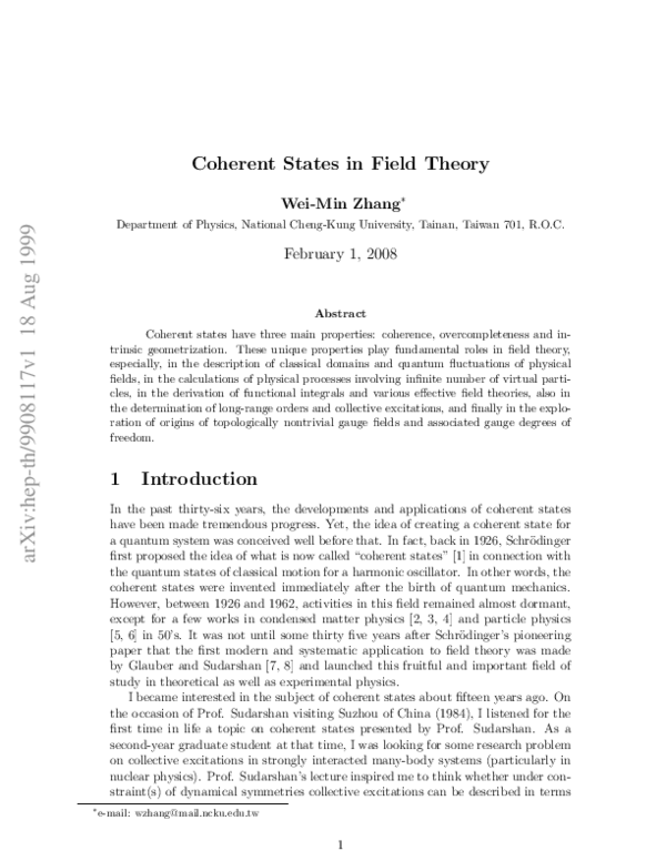 (PDF) Coherent States in Field Theory