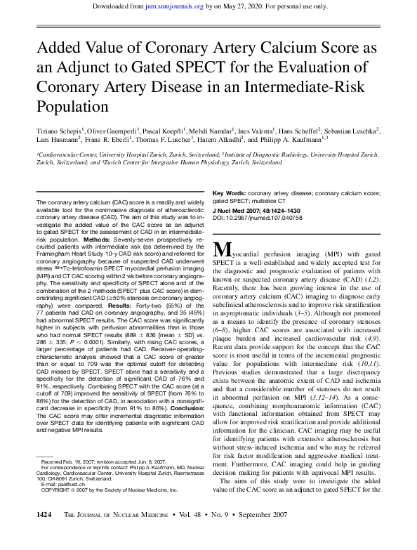 (PDF) Added Value of Coronary Artery Calcium Score as an Adjunct to ...