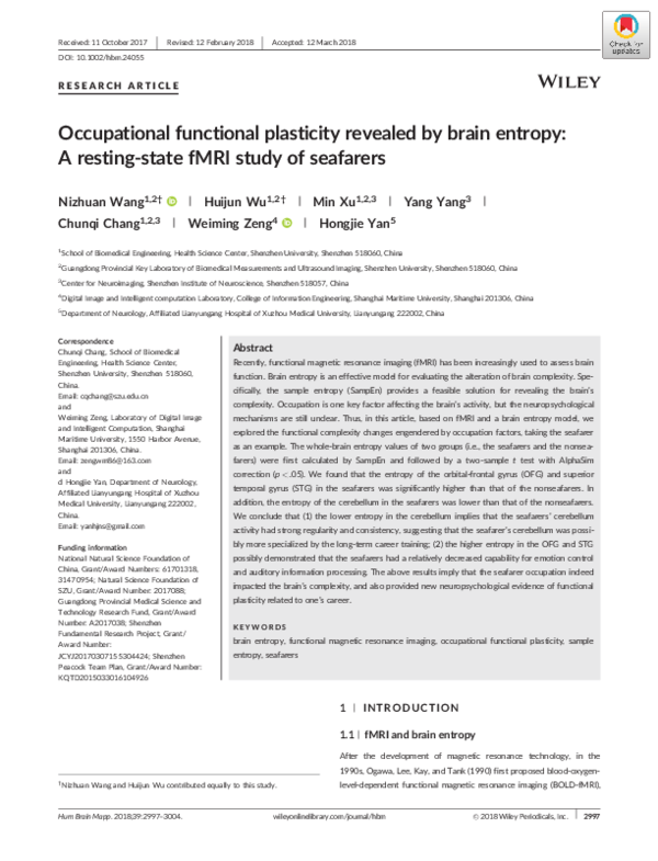 (PDF) Occupational functional plasticity revealed by brain entropy: A ...