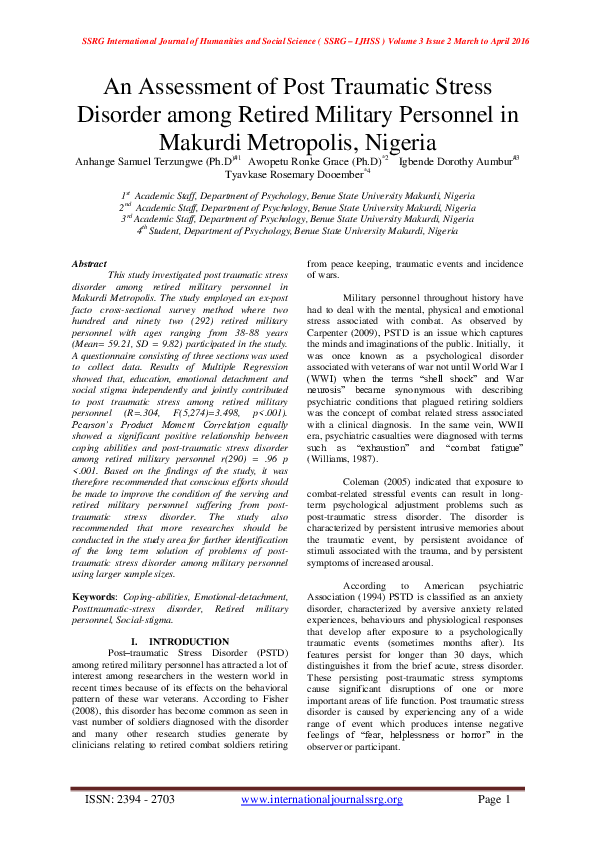(PDF) An Assessment of Post Traumatic Stress Disorder among Retired ...
