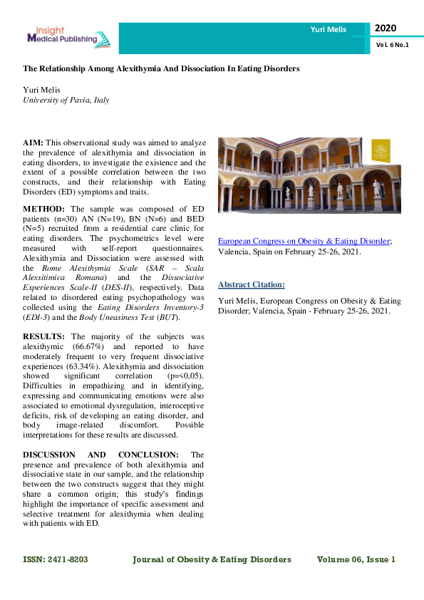 (PDF) The Relationship Among Alexithymia And Dissociation In Eating ...