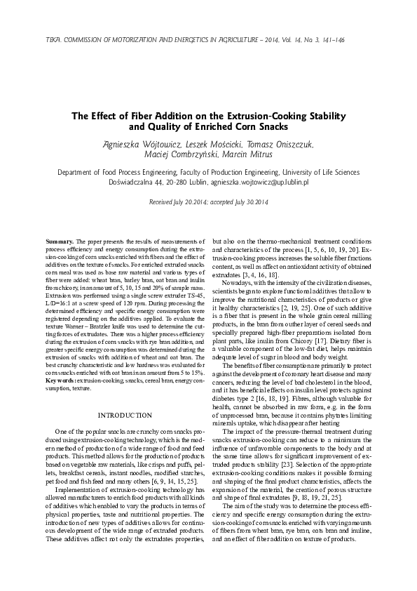 (PDF) The effect of fiber addition on the extrusion-cooking stability ...