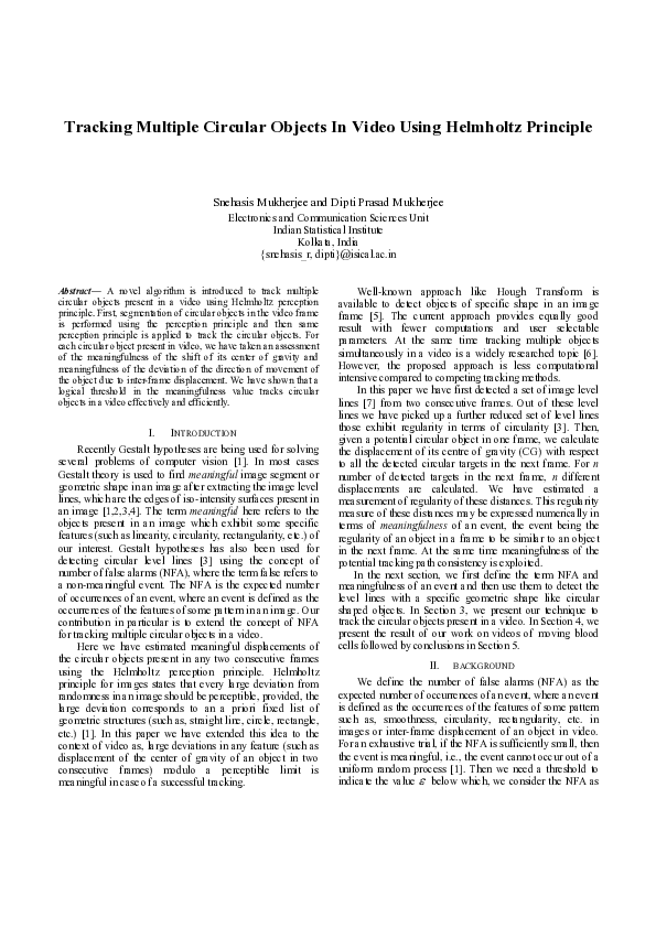 (PDF) Tracking Multiple Circular Objects in Video Using Helmholtz