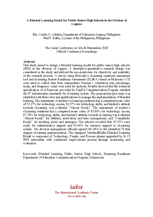 (PDF) A Blended Learning Model for Public Senior High Schools in the ...