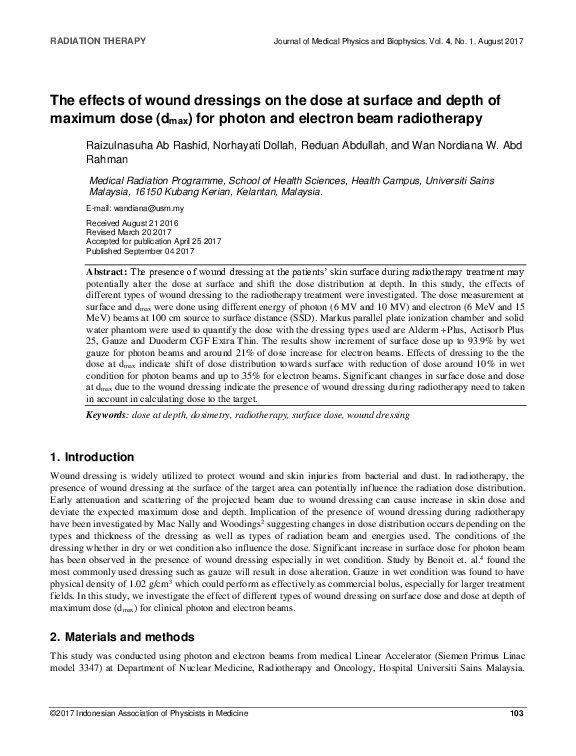 (PDF) The effects of wound dressings on the dose at surface and depth ...