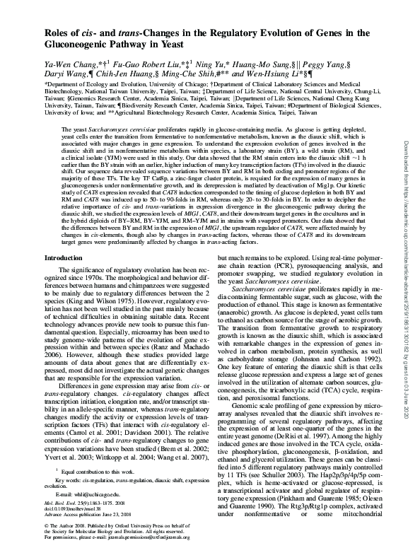(PDF) Roles of cis- and trans-Changes in the Regulatory Evolution of ...