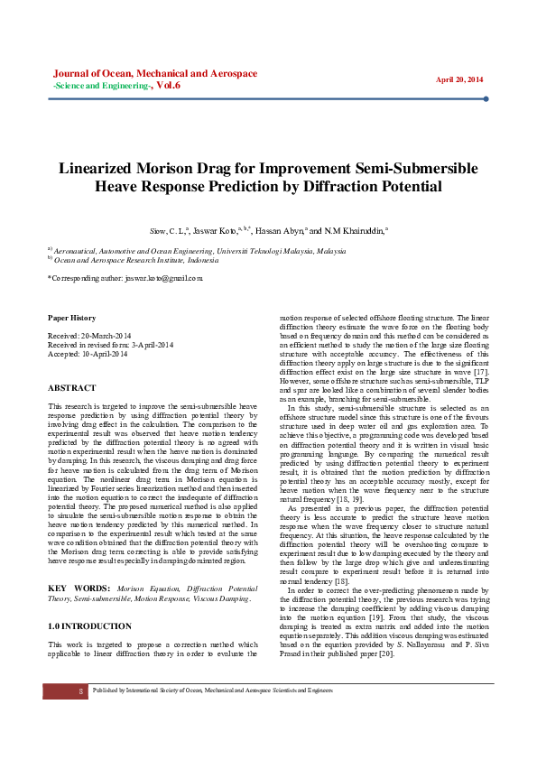 (PDF) Linearized Morison Drag for Improvement Semi-Submersible Heave ...