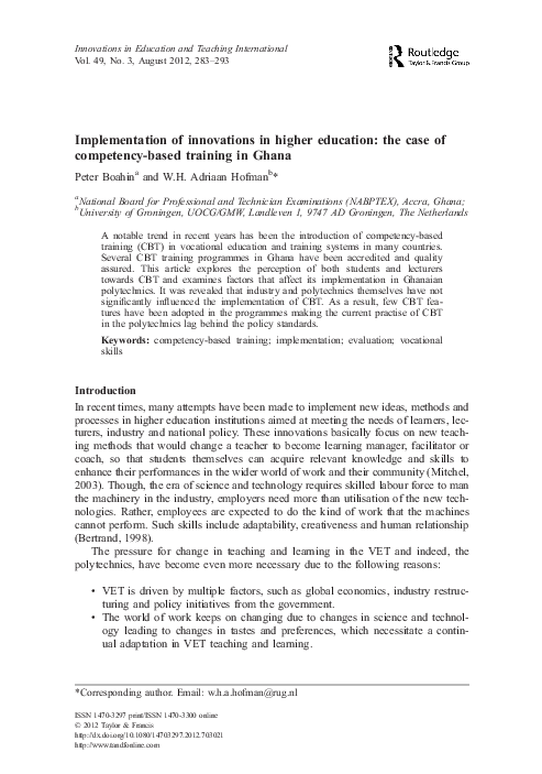 (PDF) Implementation of innovations in higher education: the case of ...