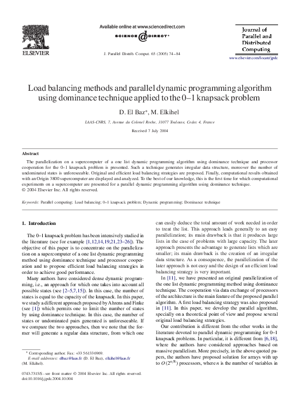 (PDF) Load balancing methods and parallel dynamic programming algorithm ...