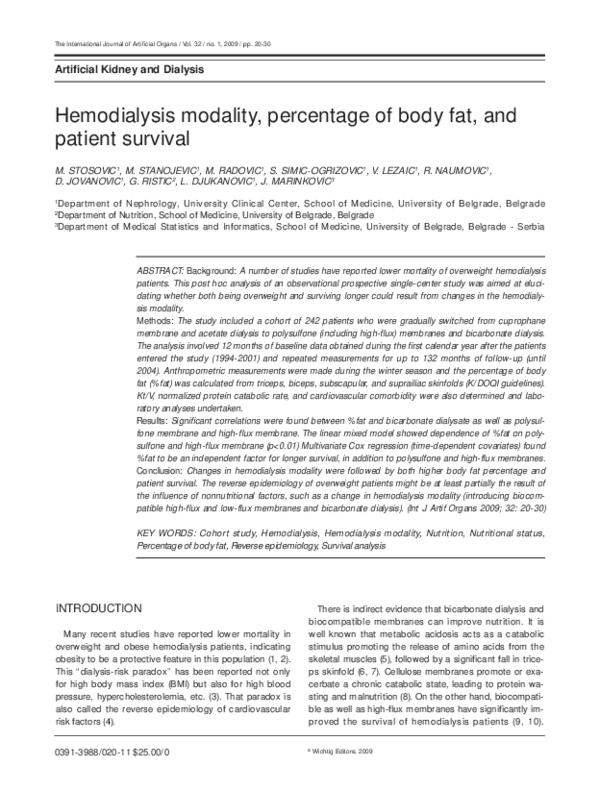 (PDF) Hemodialysis Modality, Percentage of Body Fat, and Patient