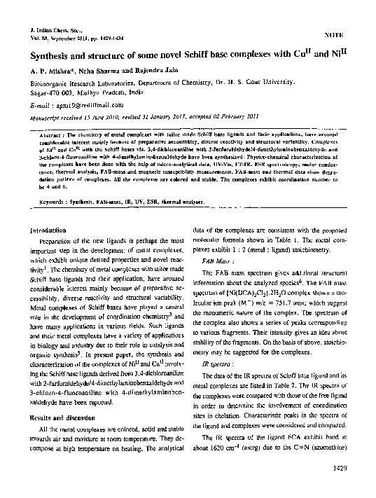 (PDF) Synthesis and structure of some novel Schiff base complexes with ...