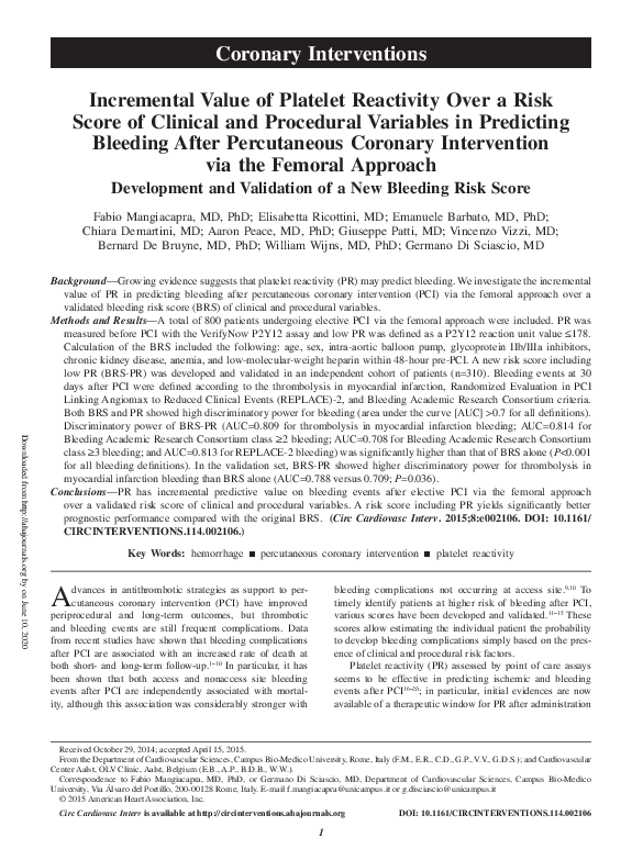 (PDF) Incremental Value of Platelet Reactivity Over a Risk Score of ...