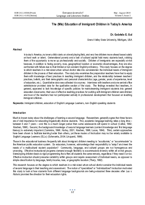 (PDF) The (Mis) Education of Immigrant Children in Today’s America