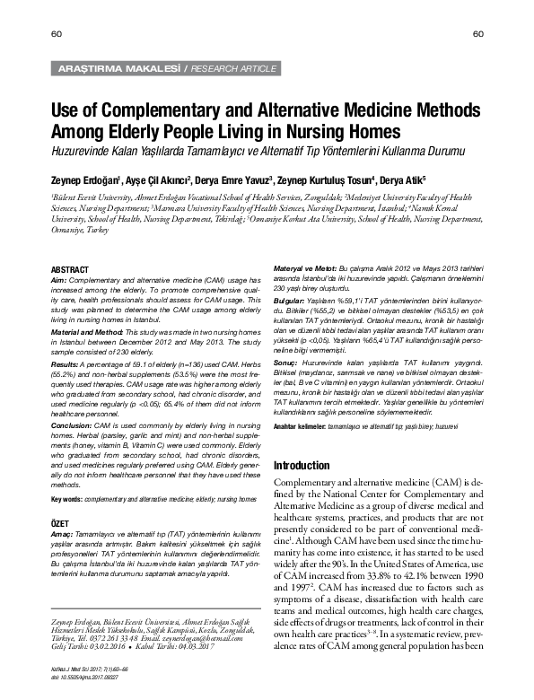 (PDF) Use of Complementary and Alternative Medicine Methods Among ...