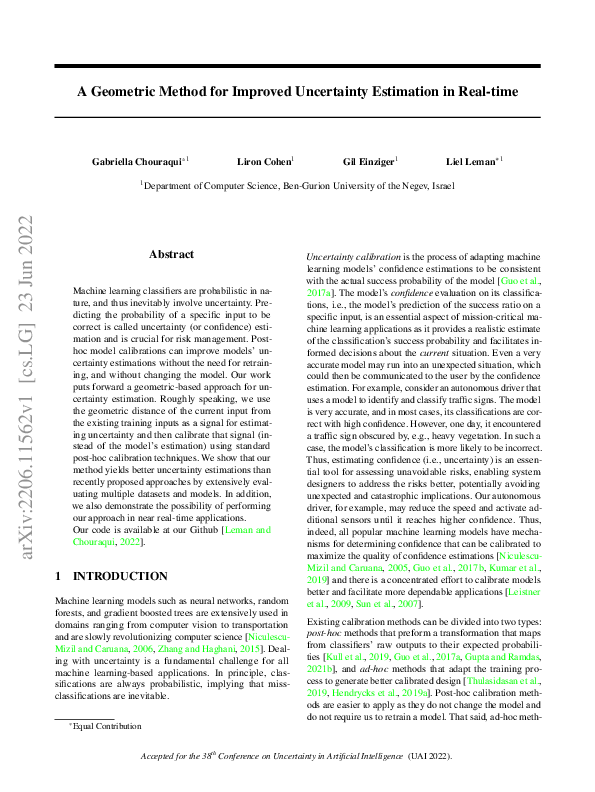 (PDF) A Geometric Method for Improved Uncertainty Estimation in Real-time