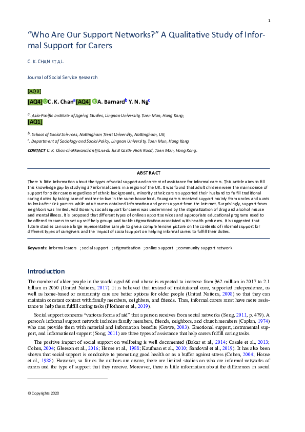 (PDF) “Who Are Our Support Networks?” A Qualitative Study of Informal ...