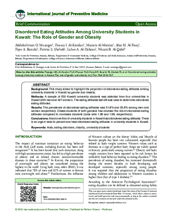 (PDF) Disordered eating attitudes among University students in Kuwait ...
