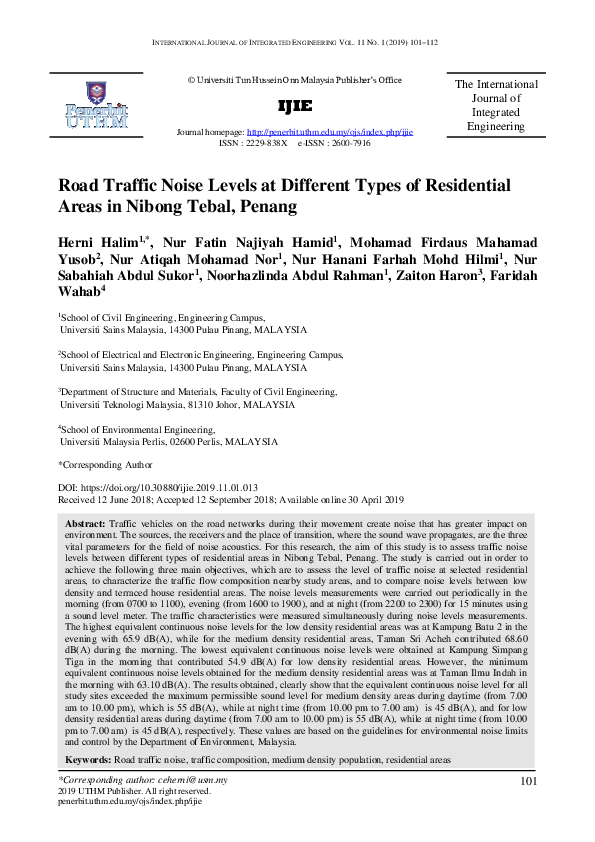 (PDF) Road Traffic Noise Levels at Different Types of Residential Areas