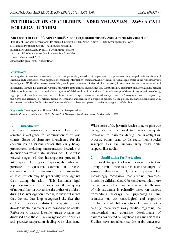(PDF) Preventive Detention of Children Under Malaysian Laws: A Case for ...