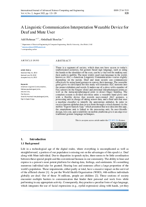 (PDF) A Linguistic Communication Interpretation Wearable Device for ...