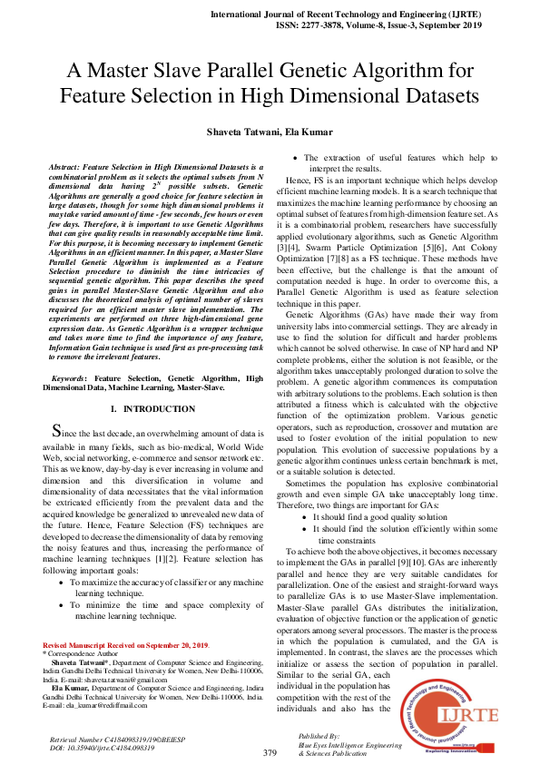 (PDF) A Master Slave Parallel Genetic Algorithm for Feature Selection ...