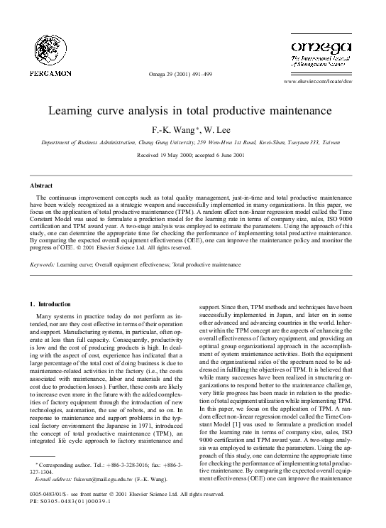 (PDF) Learning curve analysis in total productive maintenance