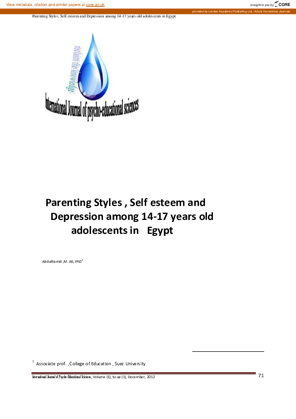 (PDF) Parenting Styles, Self Esteem and Depression Among 14-17 Years ...