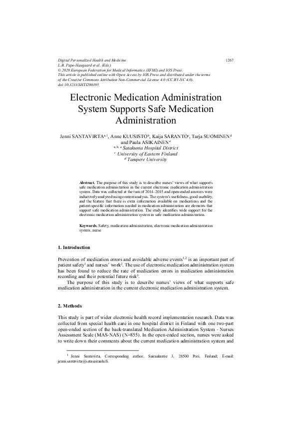(PDF) Electronic Medication Administration System Supports Safe