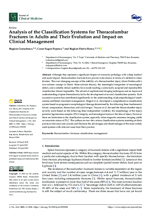 (PDF) Analysis of the Classification Systems for Thoracolumbar