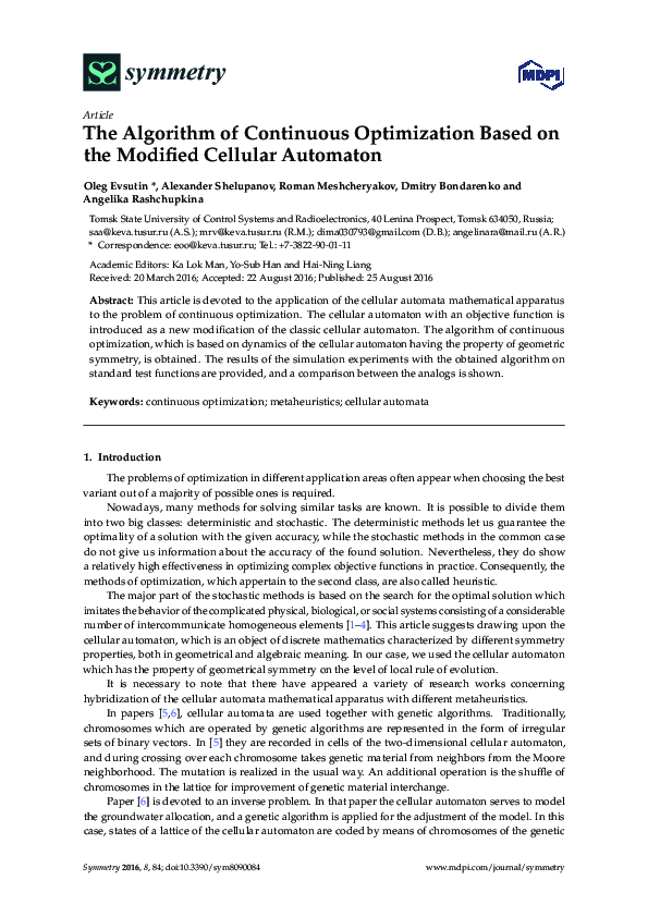 (PDF) The Algorithm of Continuous Optimization Based on the Modified ...