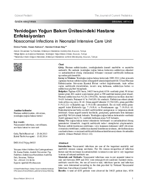 (PDF) Nosocomial infections in a neonatal intensive care unit