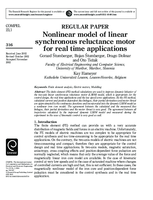 (PDF) Nonlinear model of linear synchronous reluctance motor for real ...