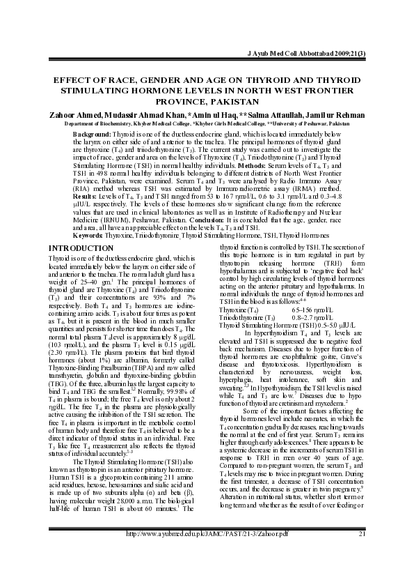 (PDF) Effect of race, gender and age on thyroid and thyroid stimulating ...