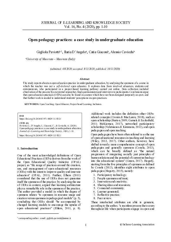 (PDF) Open pedagogy practices: a case study in undergraduate education