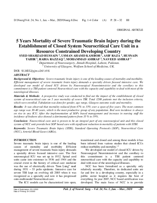(PDF) 5 Years Mortality of Severe Traumatic Brain Injury during the ...