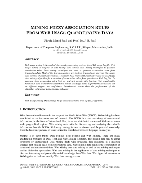 (PDF) Mining Fuzzy Association Rules from Web Usage Quantitative Data