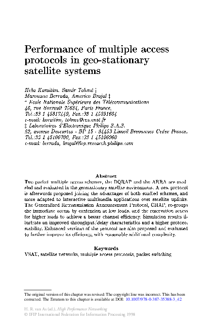 (PDF) Performance of multiple access protocols in geo-stationary ...