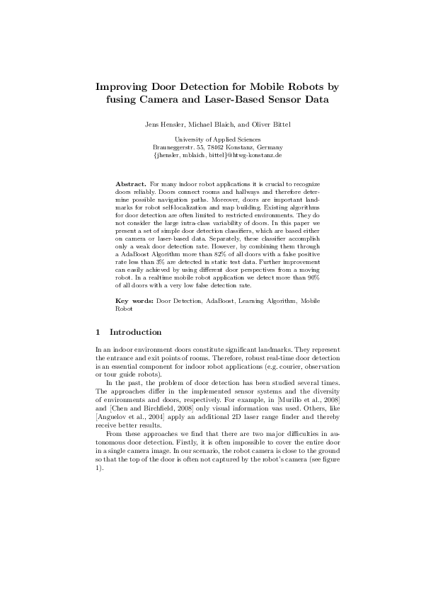 (PDF) Improving Door Detection for Mobile Robots by fusing Camera and ...