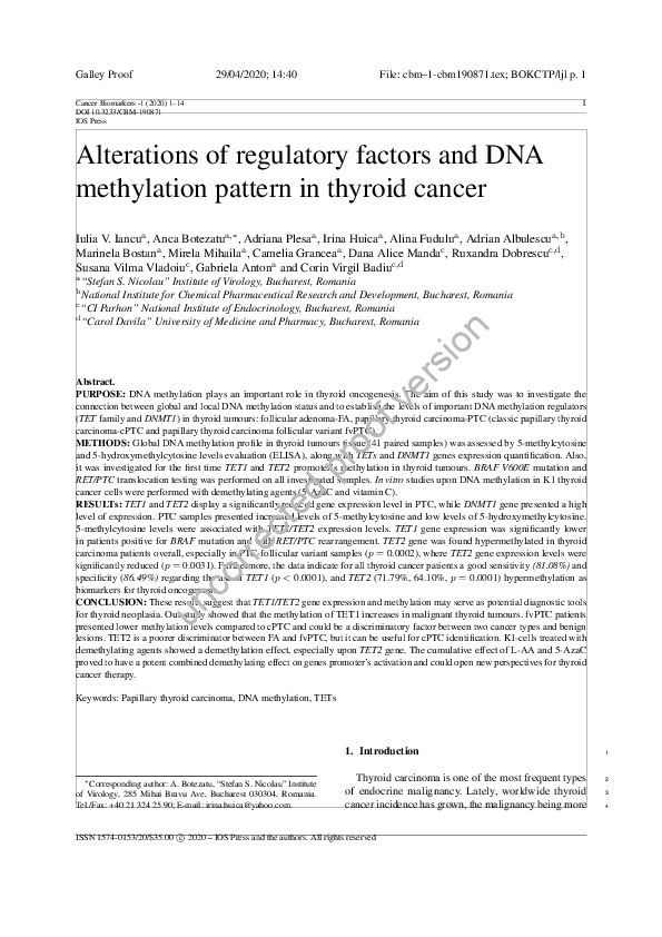 (PDF) Alterations of regulatory factors and DNA methylation pattern in ...