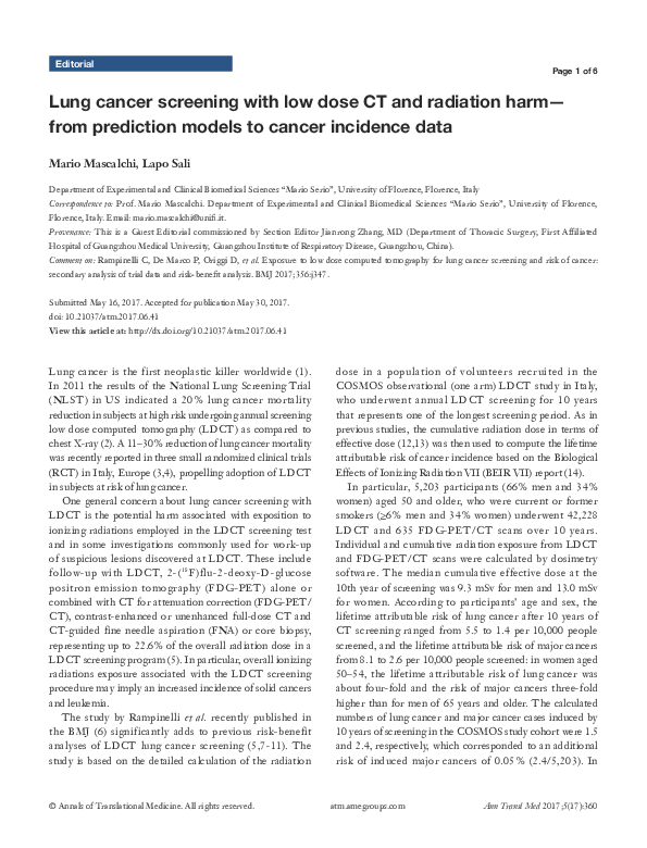 (PDF) Lung cancer screening with low dose CT and radiation harm—from ...