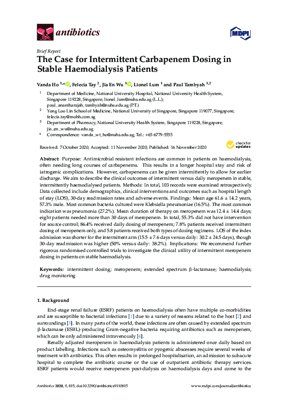 (PDF) The Case for Intermittent Carbapenem Dosing in Stable ...