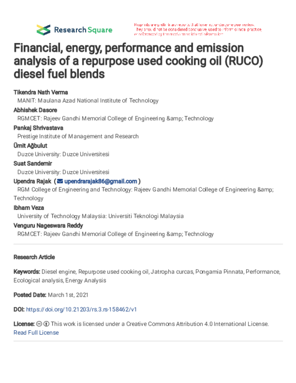 (PDF) Financial, energy, performance and emission analysis of a