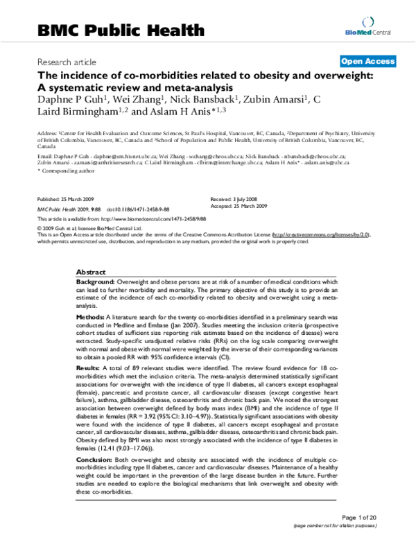 (PDF) The incidence of co-morbidities related to obesity and overweight ...