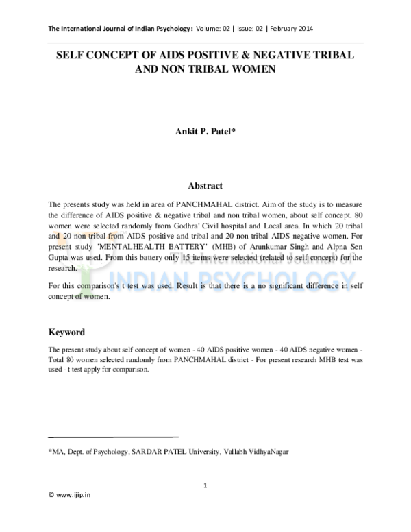 (PDF) Self Concept of Aids Positive Negative Tribal and Non Tribal Women