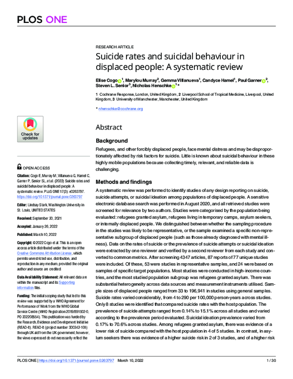 (PDF) Suicide rates and suicidal behaviour in displaced people: A ...