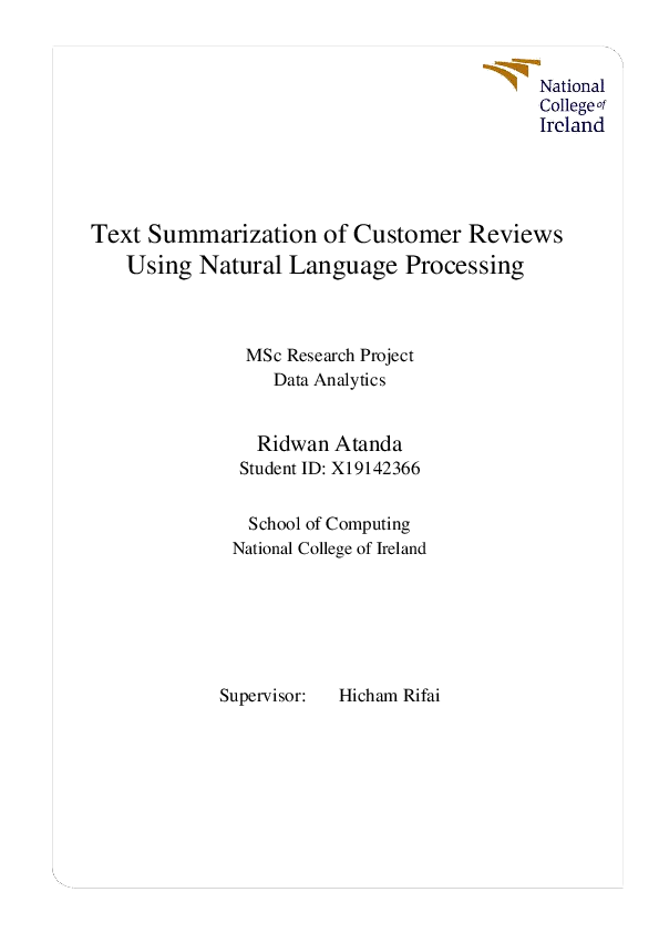 (PDF) Text Summarization of Customer Reviewsusing Natural Language ...