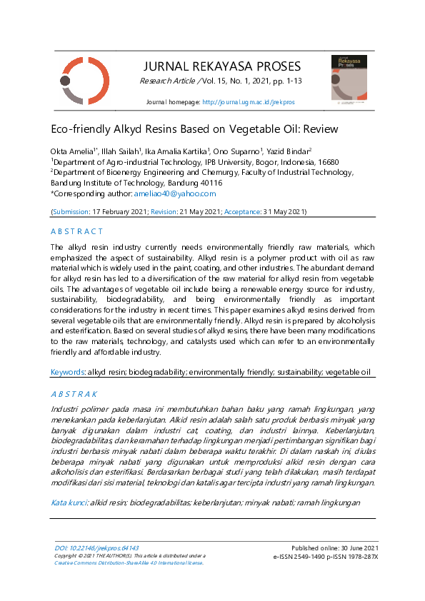 (PDF) Ecofriendly Alkyd Resins Based on Vegetable Oil Review Okta